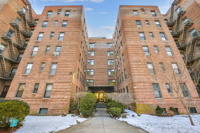 view of snow covered building