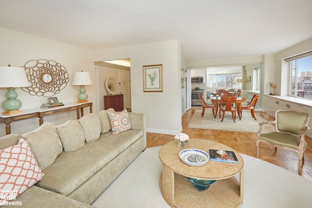 living room with light parquet flooring