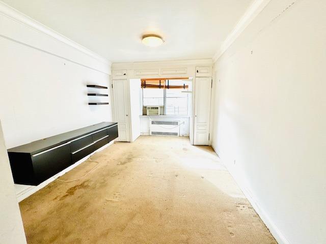 unfurnished living room with ornamental molding