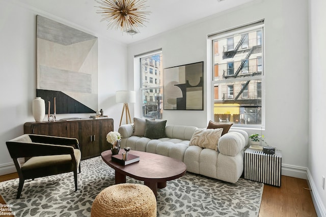 170 S 4th St, New York City, NY 11211 - living room featuring wood finished floors, radiator, baseboards, and a wealth of natural light