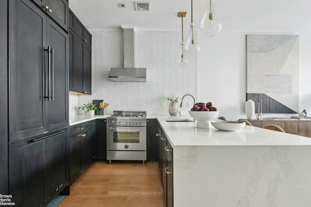 170 S 4th St, New York City, NY 11211 - kitchen featuring decorative backsplash, a sink, visible vents, premium appliances, and wall chimney exhaust hood