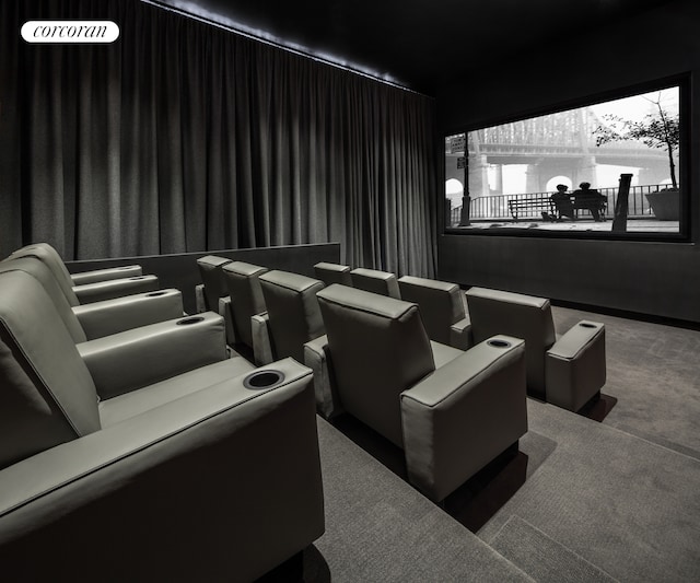 home theater room with carpet floors