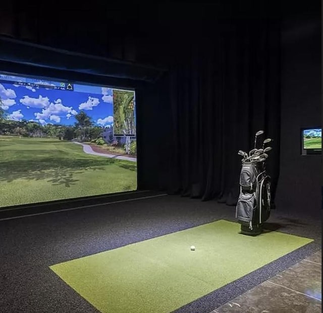 playroom with golf simulator