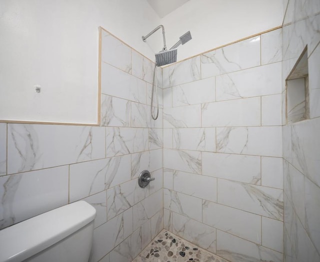 bathroom with toilet and tiled shower