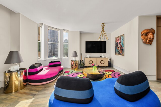 living room featuring light wood-type flooring