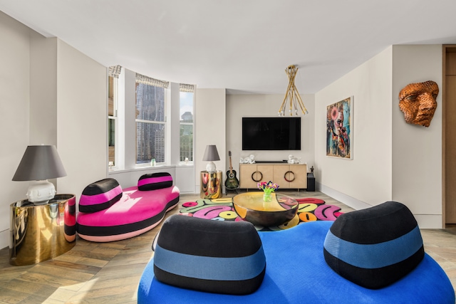 living area featuring light wood-style flooring