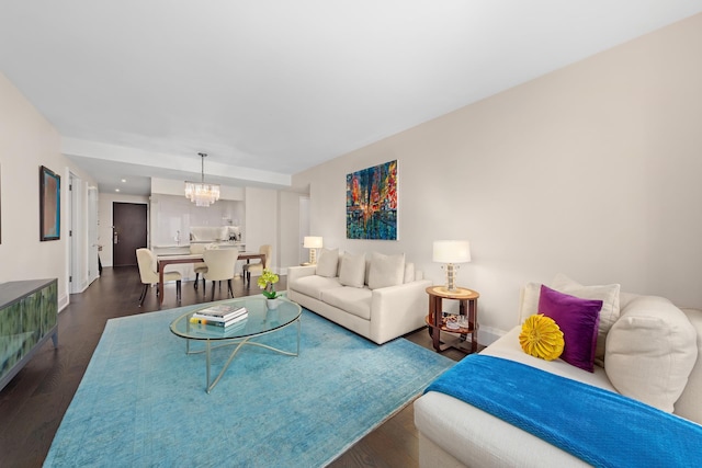 50 Riverside Blvd Unit 11J, New York City, NY 10069 - living room featuring baseboards, a chandelier, and dark wood-style floors