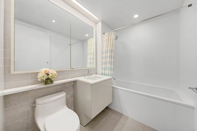 50 Riverside Blvd Unit 11J, New York City, NY 10069 - bathroom featuring vanity, shower / tub combo with curtain, toilet, tile patterned flooring, and recessed lighting