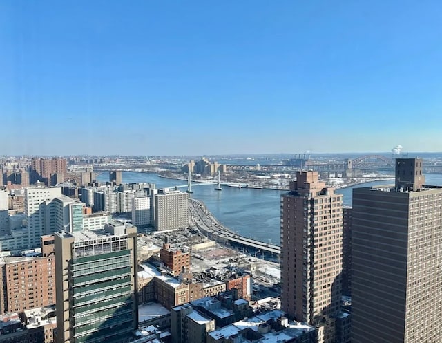 property's view of city featuring a water view