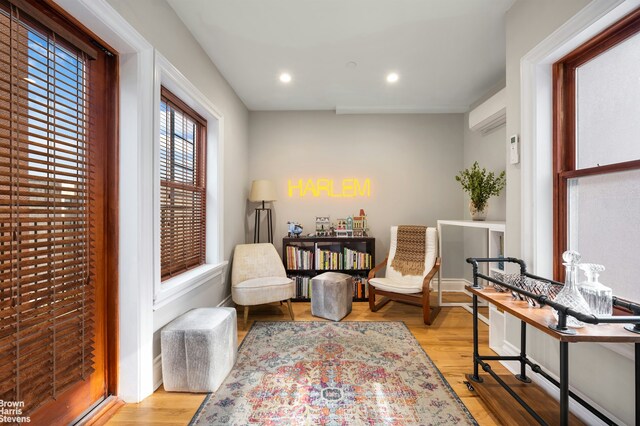 living area featuring light hardwood / wood-style flooring