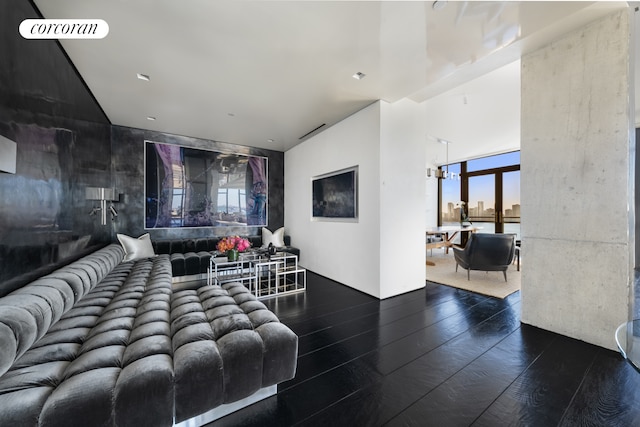 living area with dark wood-type flooring