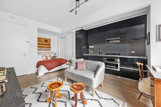 living room featuring sink and light hardwood / wood-style floors