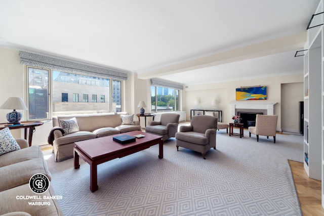 living room with light parquet flooring