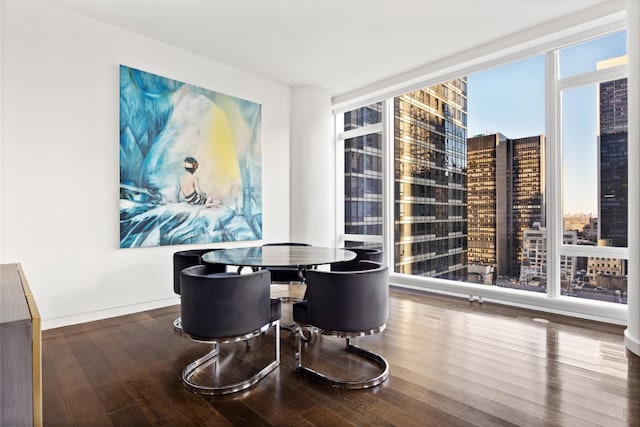 dining room featuring hardwood / wood-style floors and floor to ceiling windows