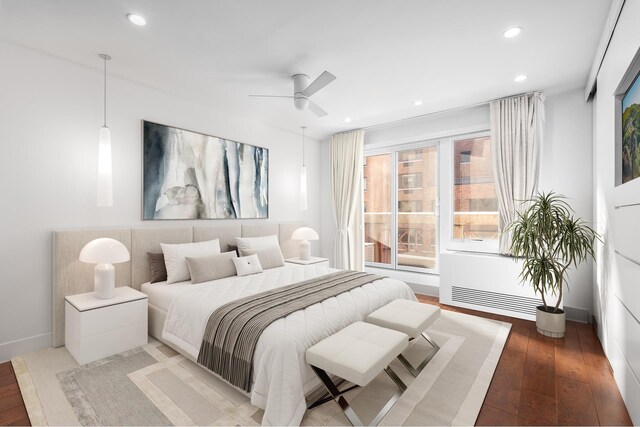 103 W 89th St Unit 3/4A, New York City, NY 10024 - bedroom featuring recessed lighting, a ceiling fan, baseboards, and hardwood / wood-style flooring