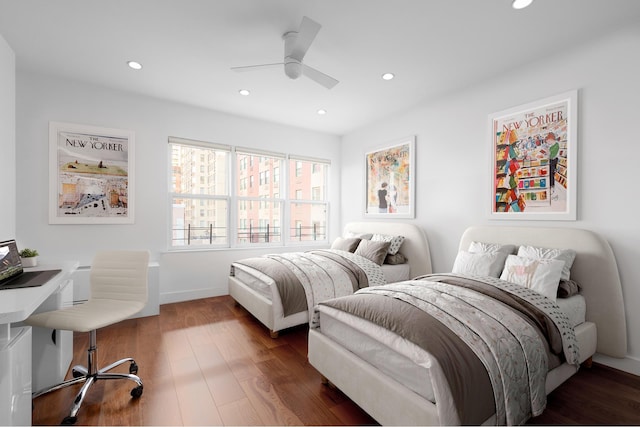 103 W 89th St Unit 3/4A, New York City, NY 10024 - bedroom with recessed lighting, a ceiling fan, and dark wood finished floors