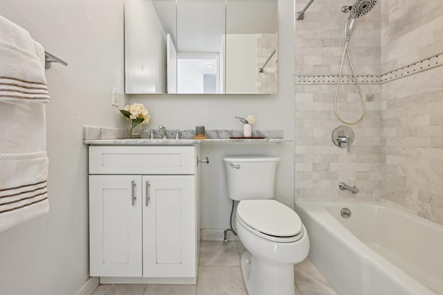 full bathroom featuring baseboards, toilet, shower / tub combination, tile patterned flooring, and vanity