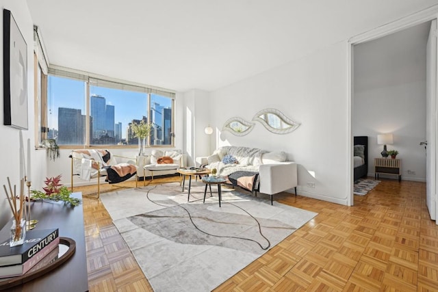 living room with light parquet flooring