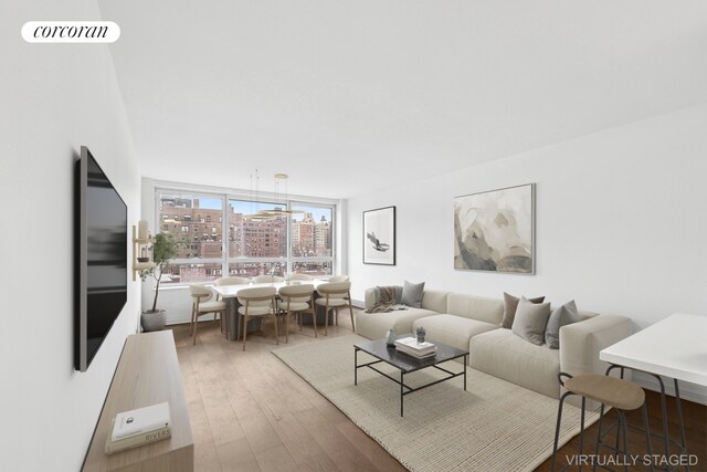 living room with hardwood / wood-style floors