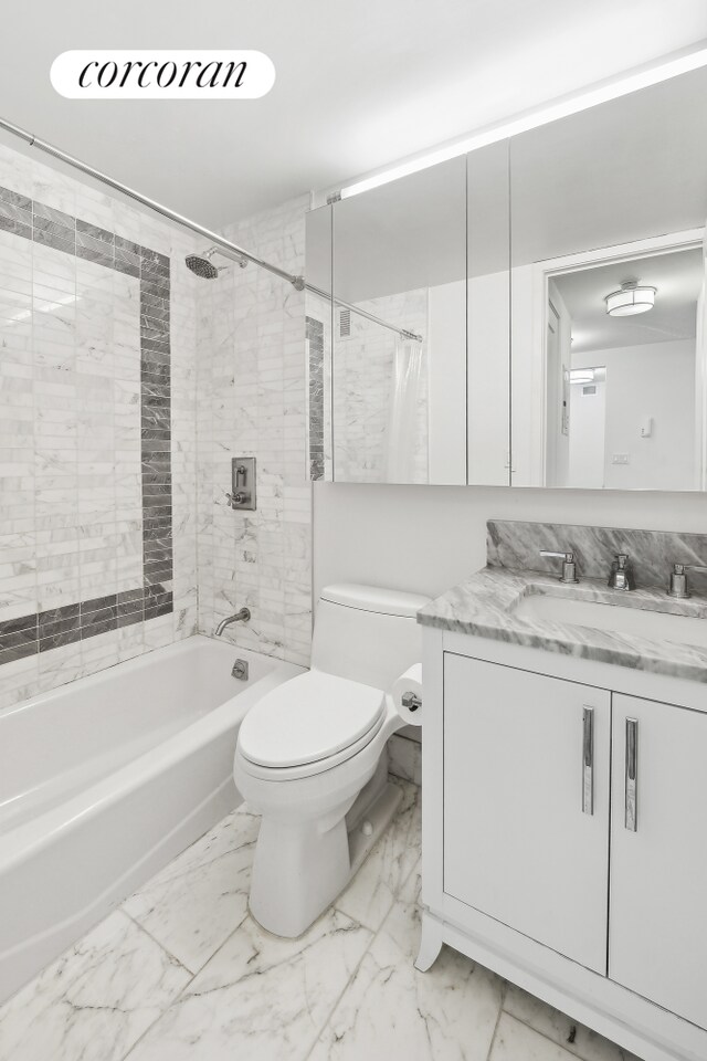 200 E 94th St Unit 1012, New York City, NY 10128 - full bath with marble look tiles, shower / bath combination with curtain, and vanity