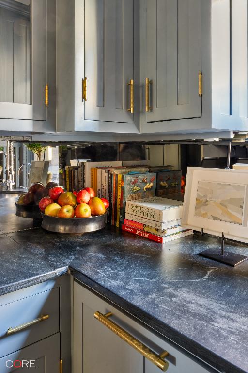 interior details featuring gray cabinetry