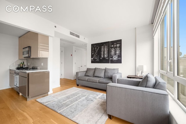 living room with light hardwood / wood-style flooring