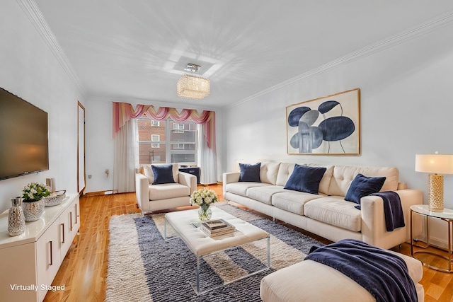 69-11 Yellowstone Blvd Unit A-51, New York City, NY 11375 - living area featuring crown molding, light wood-style floors, and baseboards