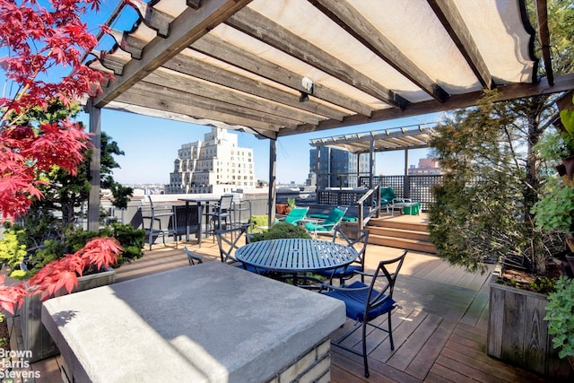 wooden terrace with a pergola