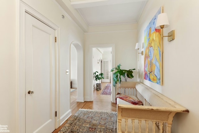 hallway with ornamental molding