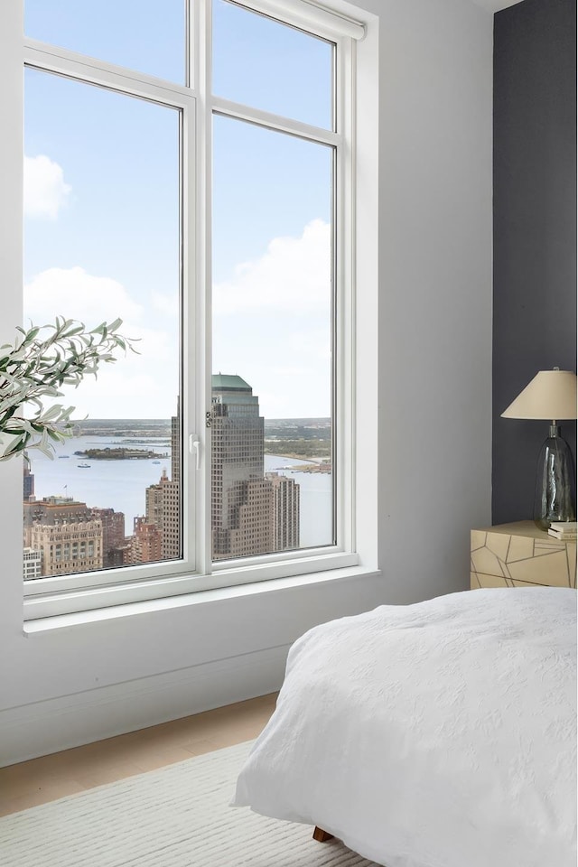 bedroom with a water view