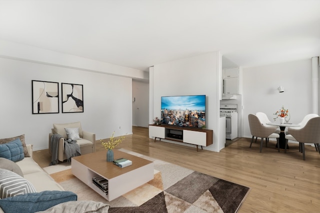 living room with light hardwood / wood-style flooring