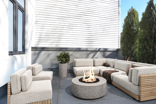 exterior space with a fire pit