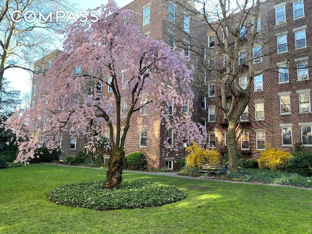 view of property's community featuring a yard