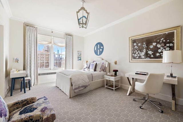 bedroom with crown molding