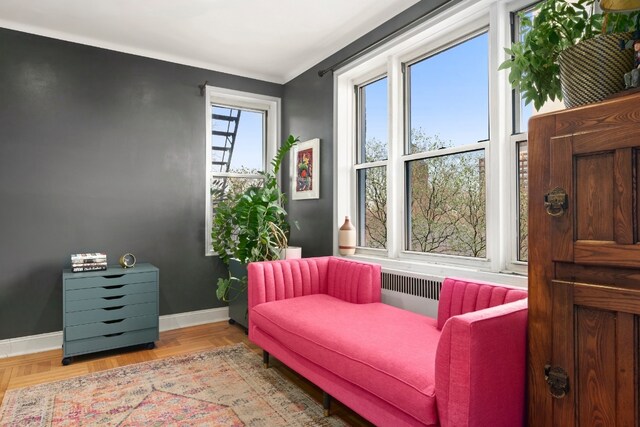 living area with light parquet flooring