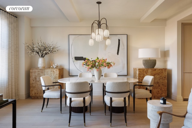 720 W End Ave Unit 8B, New York City, NY 10025 - dining room featuring beam ceiling and light wood-style floors