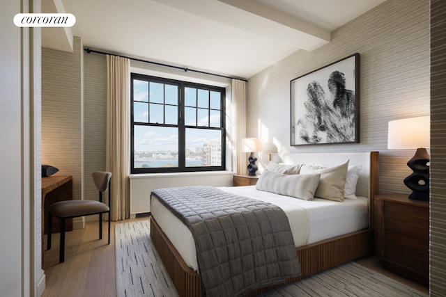 720 W End Ave Unit 8B, New York City, NY 10025 - bedroom featuring light wood-style flooring and beam ceiling
