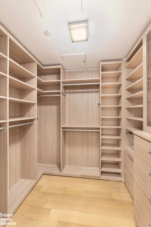 spacious closet featuring light hardwood / wood-style flooring