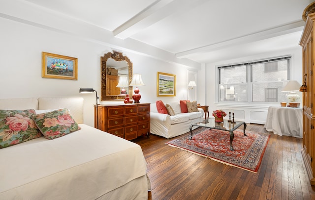 215 E 73rd St Unit 1G, New York City, NY 10021 - bedroom featuring beam ceiling and dark wood-type flooring