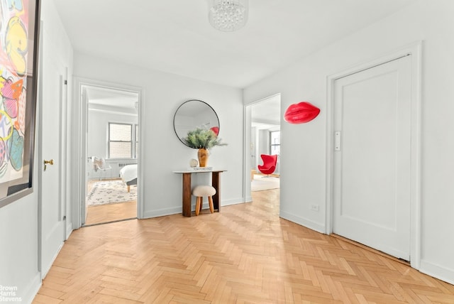 interior space featuring light parquet flooring