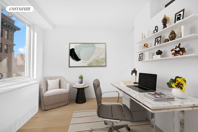 office space featuring light hardwood / wood-style floors