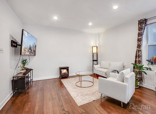 living room with dark wood-type flooring