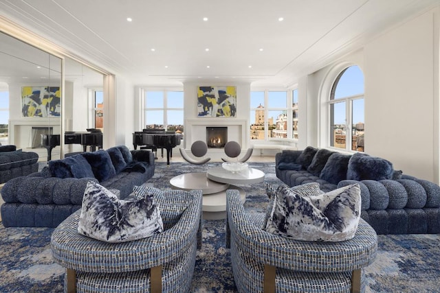 living room featuring ornamental molding