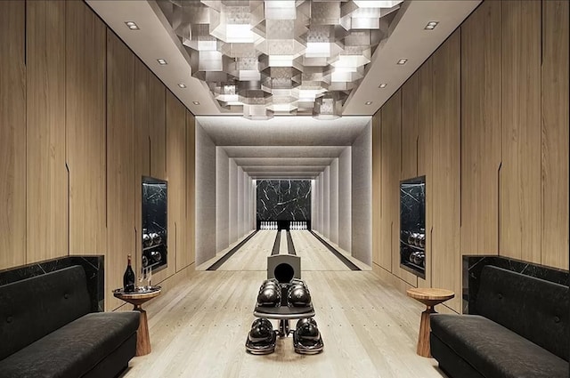 30 Riverside Blvd Unit 20-K, New York City, NY 10069 - rec room featuring a bowling alley and wood walls
