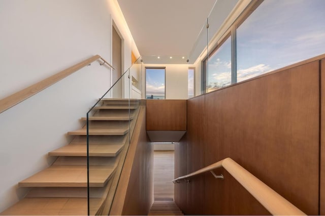 staircase with wood-type flooring