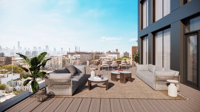 wooden deck featuring an outdoor living space