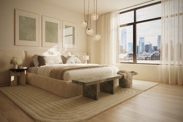 bedroom with wood-type flooring