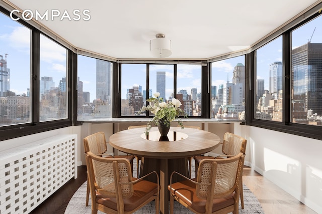 sunroom with a city view