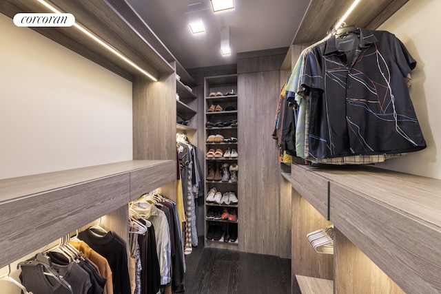 walk in closet featuring visible vents and wood finished floors