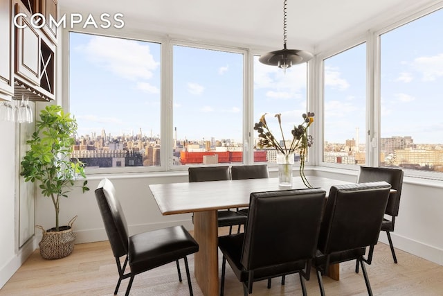 dining area with light hardwood / wood-style flooring